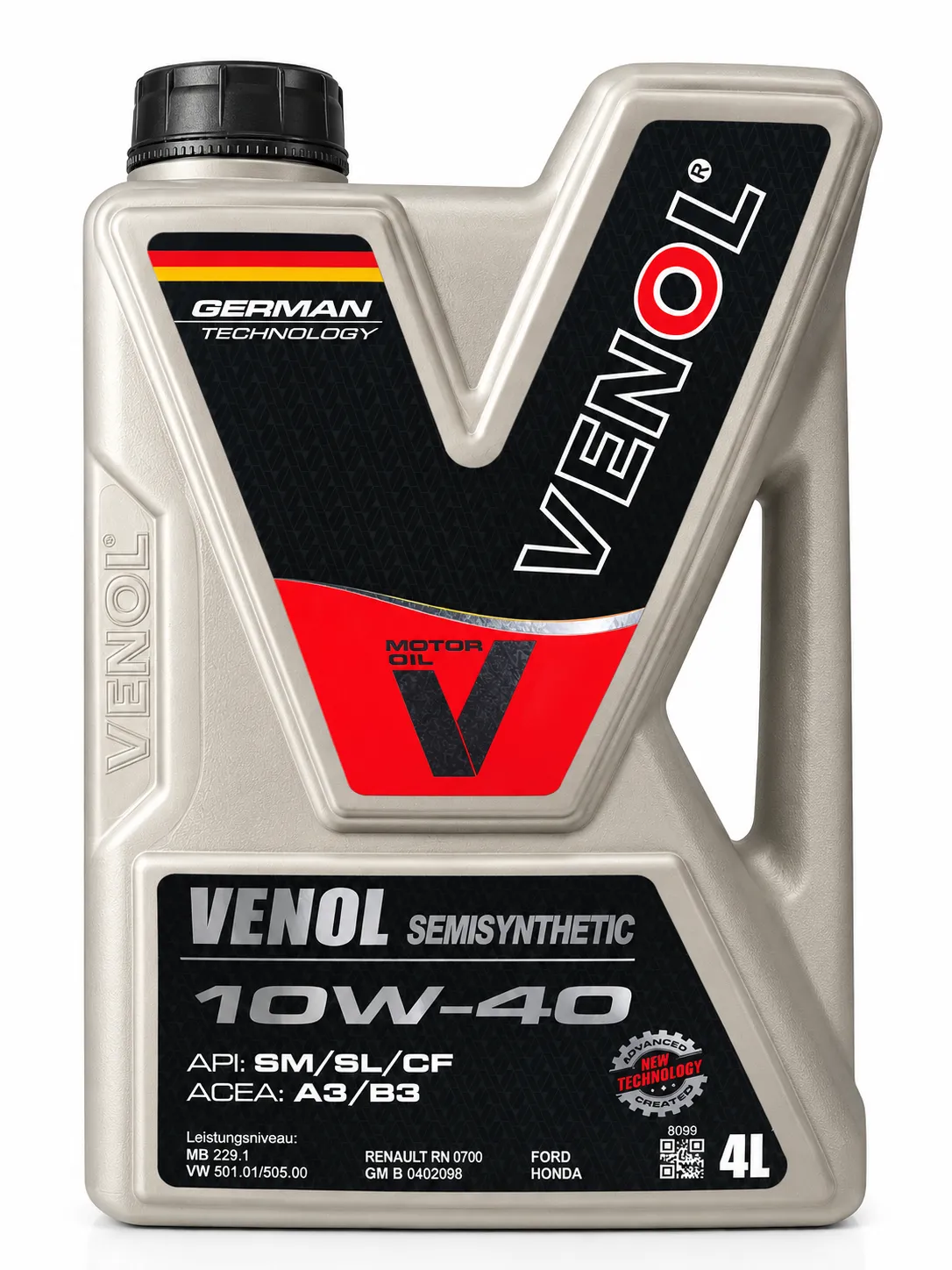 روغن موتور ونول VENOL نیمه‌سنتتیک 10W-40 API SM/CF حجم ۴ لیتر